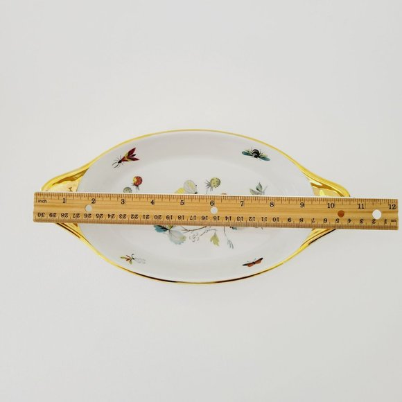 Royal Worcester Strawberry Fair Gold Trim Oval Baking Dish Size 9 Butterflies - Picture 8 of 15